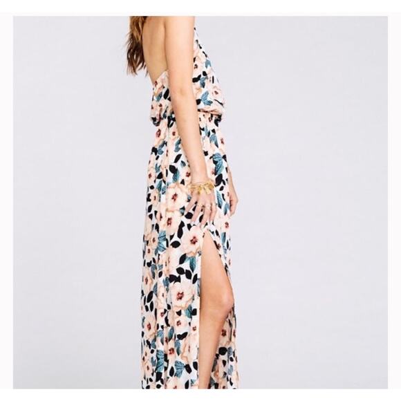 Show me your mumu womens medium floral halter maxi dress side split bride guest - Picture 1 of 9